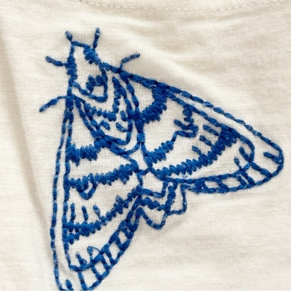 ANTHROPOLOGIE POSTMARK Women’s Ivory Yellow Embroidered Pocket Tee Moth Size S - Picture 7 of 10
